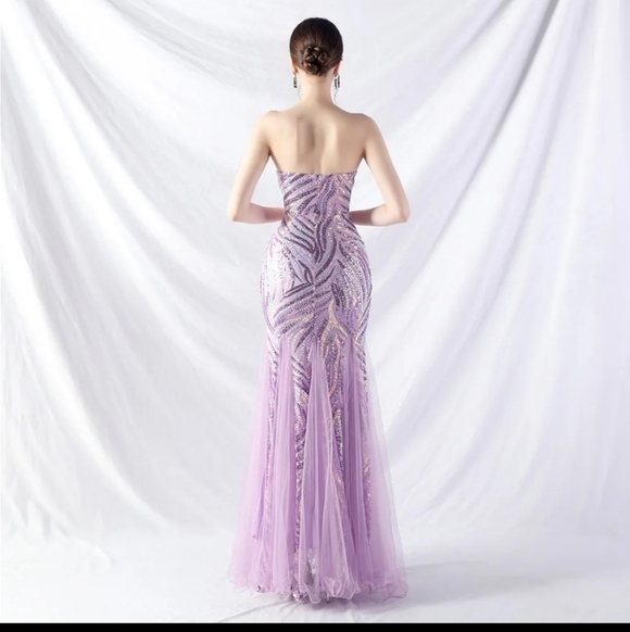 Purple, Striped Print, Sleeveless, Backless, Contrast Sequined Merma… - Picture 10 of 15